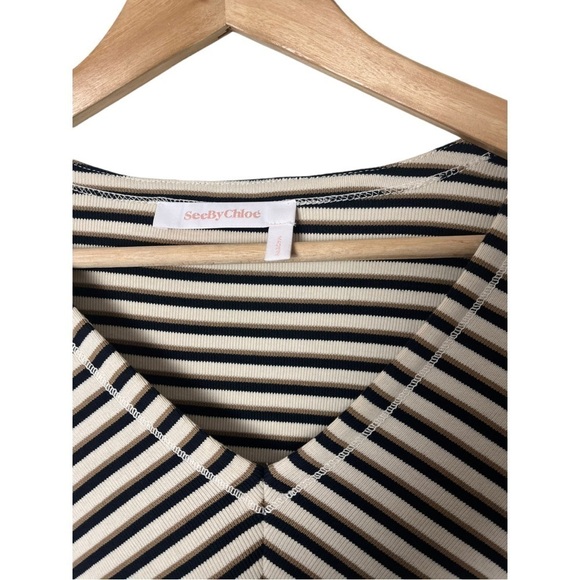 See by Chloe Striped Flutter Sleeve Jersey Dress XS - Picture 7 of 9